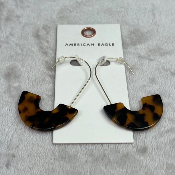 American Eagle Animal Leopard Print Dangle Earrings Brown Gold Half Moon NWT - Picture 4 of 5
